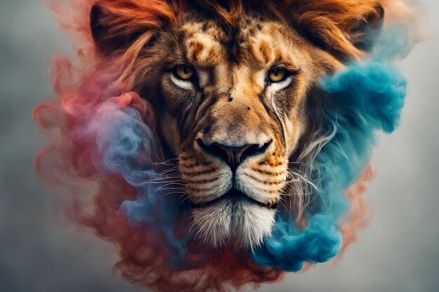 Photo colorful smoke in the form of a lion