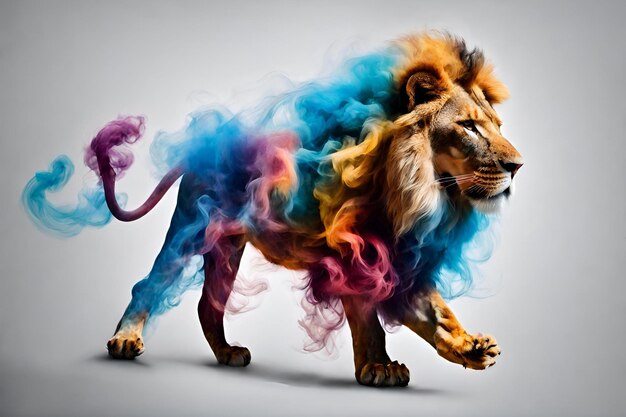 Photo colorful smoke in the form of a lion