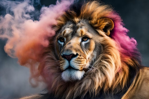 Photo colorful smoke in the form of a lion