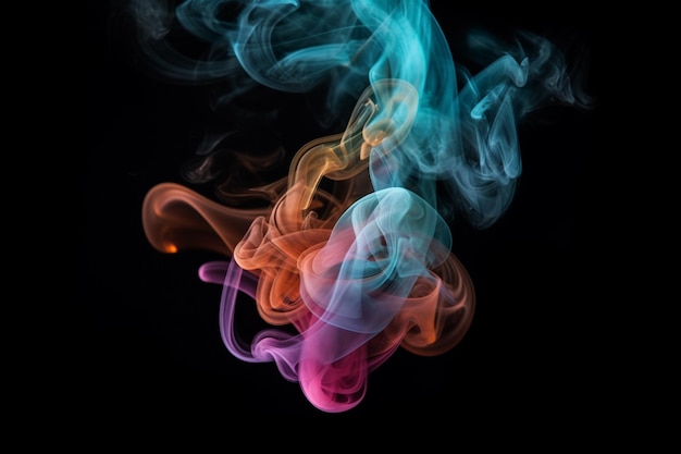 A colorful smoke is being blown out against a black background