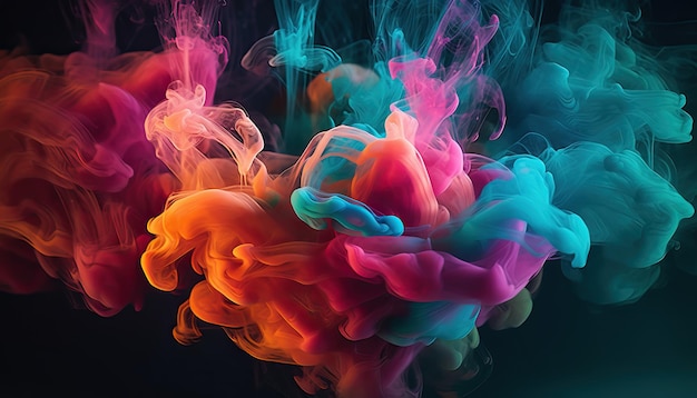 A colorful smoke is being dropped into a black background.