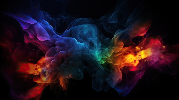 A colorful smoke is being poured into a black background.