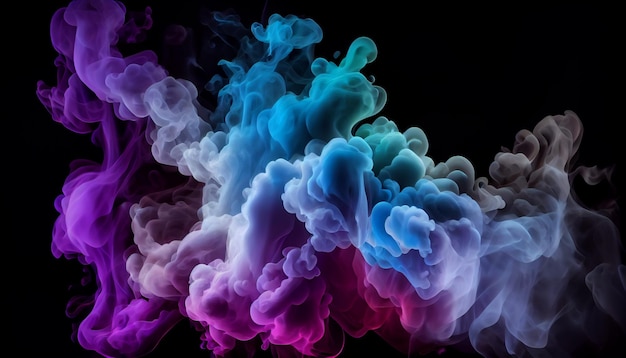 A colorful smoke is being sprayed on a black background