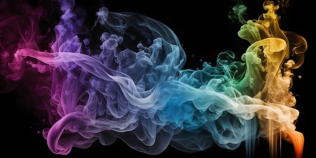 A colorful smoke is shown against a black background.