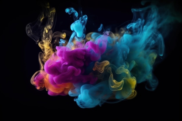 A colorful smoke is shown against a black background.