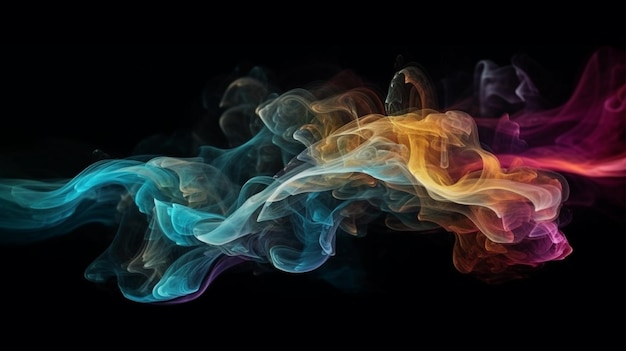 A colorful smoke is shown against a black background.