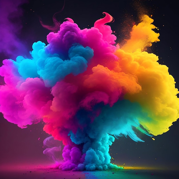 Colorful smoke powder splash happy Holi black background