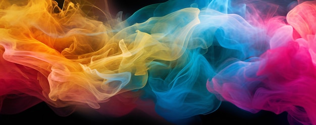 A colorful smoke swirls in a black background.