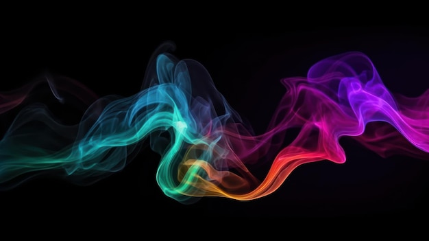 A colorful smoke swirls in a black background