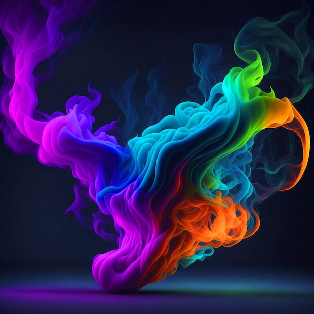 a colorful smoke wave in dark background created with AI