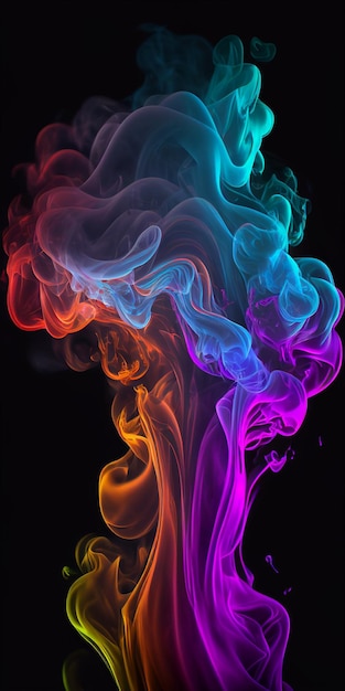 A colorful smoke with a black background