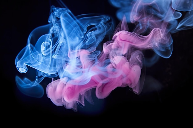 A colorful smoke with blue and pink smoke in the background