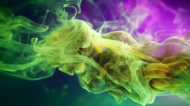 A colorful smoke with a purple and green background