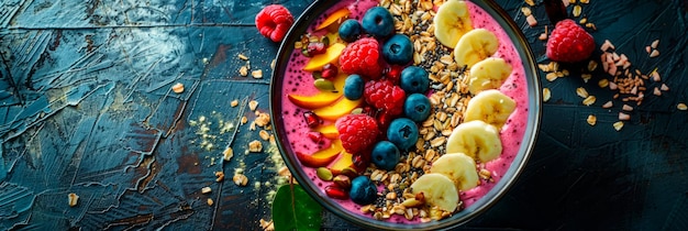 colorful smoothie bowl topped with fresh fruit nuts and seeds showcasing the vibrant colors and textures of the nutritious breakfast option Generative AI