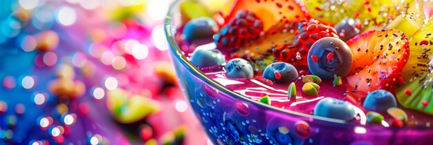 Photo colorful smoothie bowl topped with fresh fruit nuts and seeds showcasing the vibrant colors and textures of the nutritious breakfast option generative ai