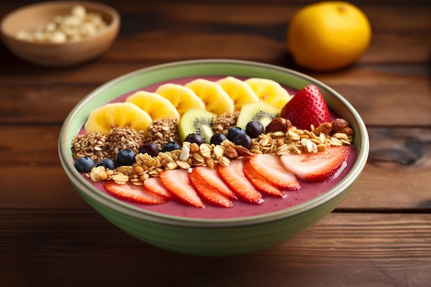 Colorful Smoothie Bowl Topped with Fruit