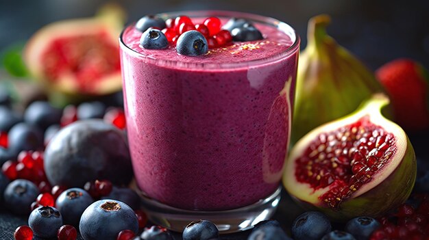 Colorful smoothie healthy detox vitamin diet or vegan food concept fresh vitamins breakfast drink with spinach pomegranate figs and blueberries Generative Ai