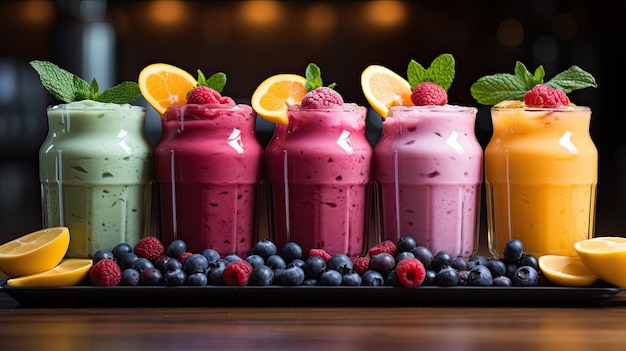 colorful smoothies on bright background