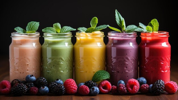 colorful smoothies on bright background