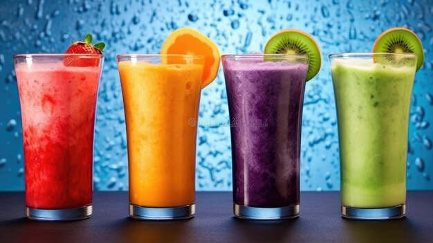 colorful smoothies on bright background