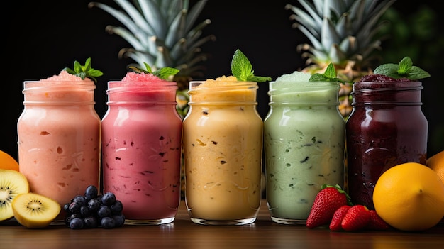 Photo colorful smoothies on bright background