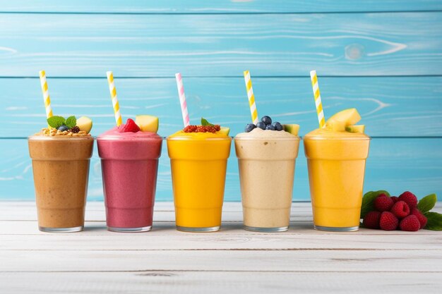 Photo colorful smoothies on bright background