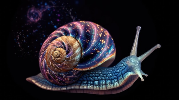 A colorful snail with a galaxy pattern on its shell