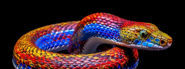 Foto serpente colorato su sfondo nero