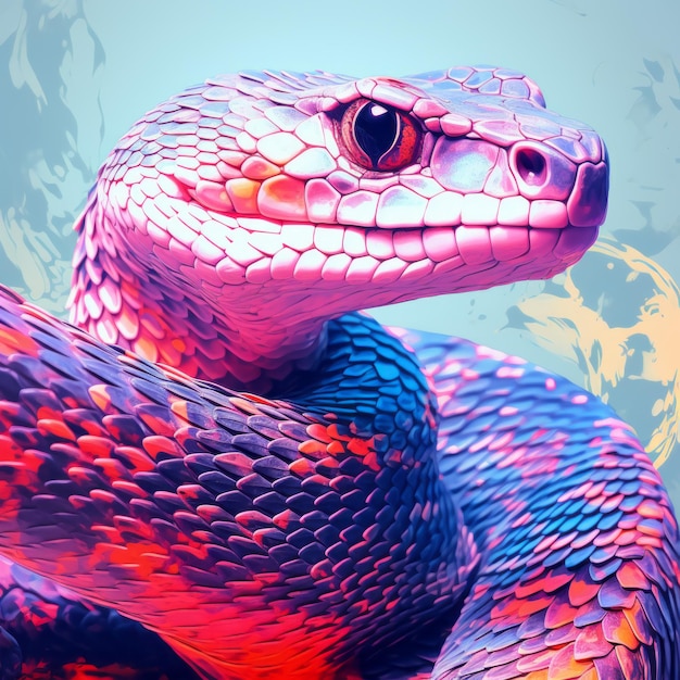 Colorful Snake On Blue Background Hyperrealistic Scifi Stock Photo