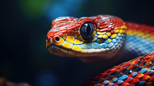 Photo colorful snake closeup with vibrant scales