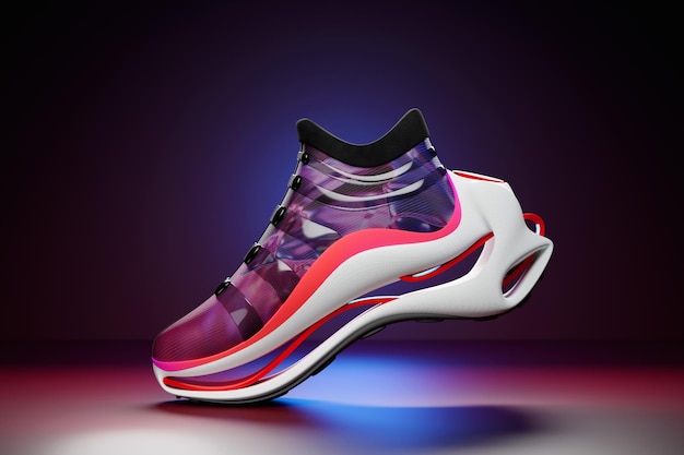 Colorful sneakers on the sole The concept of bright fashionable sneakers 3D rendering