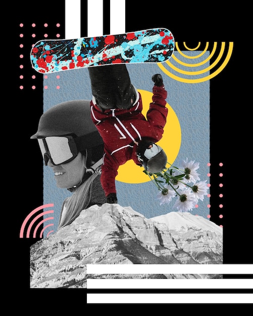 Colorful snowboard collage design