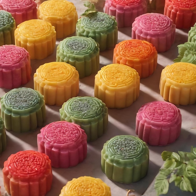 Colorful snowskin moon cake