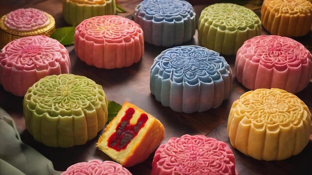 Photo colorful snowskin moon cake