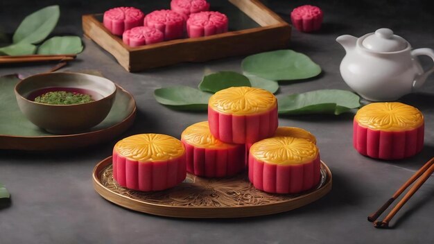 Photo colorful snowskin moon cake