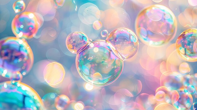 Colorful soap bubbles floating with a bokeh background