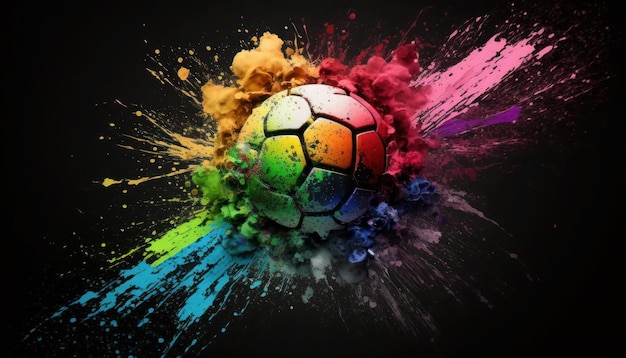 Photo a colorful soccer ball with a black background and the word soccer on it.