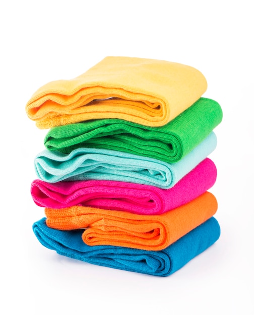 Colorful sock on the white isolated, top view