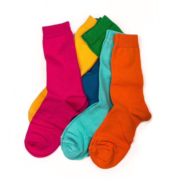 Colorful sock on the white isolated, top view