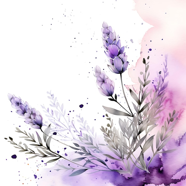 Colorful of Soft Lavender Background With Charcoal Flecks and Illustrate Handrawn Watercolor Style