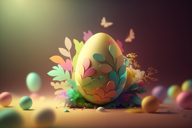 Colorful soft spring Easter background with painted eggs generative ai