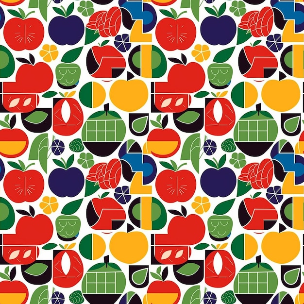 Colorful Solid Flat Fruits Seamless Pattern on White Background