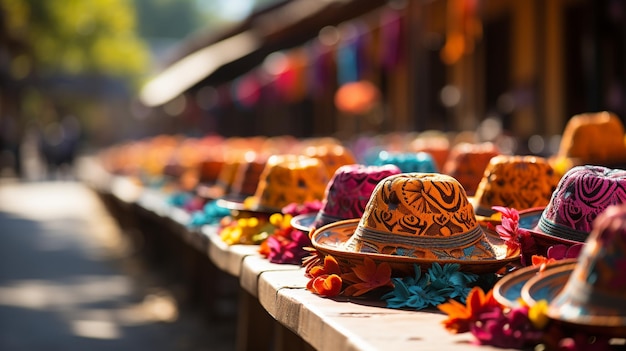 Colorful Sombreros And Maracas For Sale At A Background