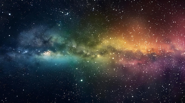 Photo colorful space background of nebula and stars with horizontal rainbow colors
