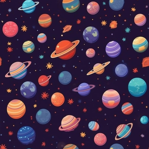 A colorful space background with planets and stars generative ai