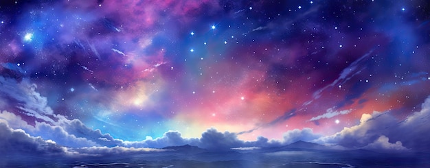 Colorful space above planet abstract landscape banner background