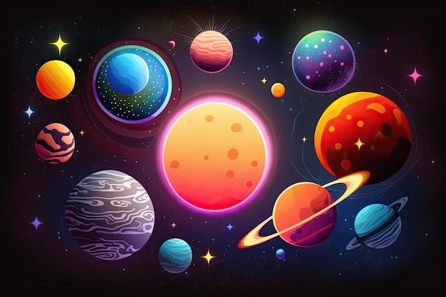 Colorful space scene with planets and stars Generative AI