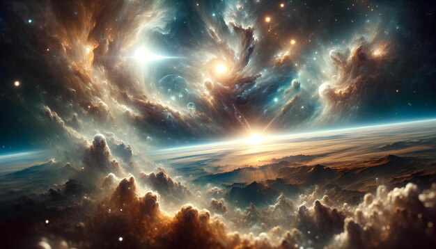 Photo a colorful space scene with a sun in the middle