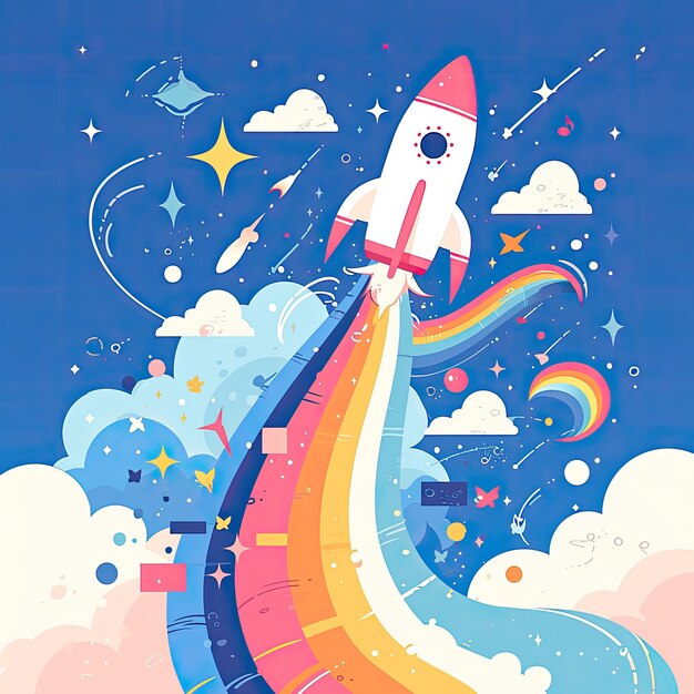 Photo a colorful space shuttle is flying in the sky with the words rocket on the bottom
