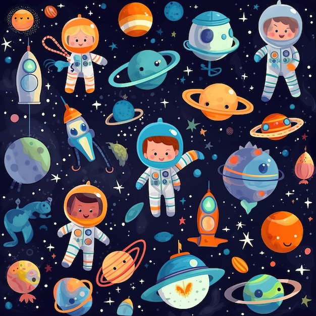colorful space sticker for kids